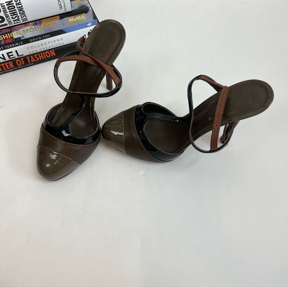 Tory Burch Lexa T Strap Slingback Heels 8.5 Two Tone Pumps - Picture 4 of 16